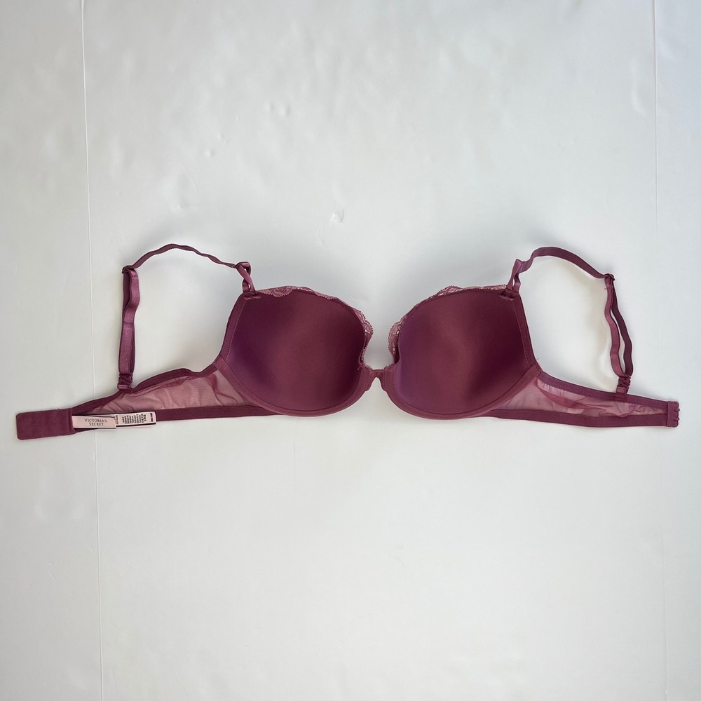Victoria's Secret Lined Demi Bra 38B Plum Purple Gold Metallic Floral Lace Mesh - Picture 11 of 11